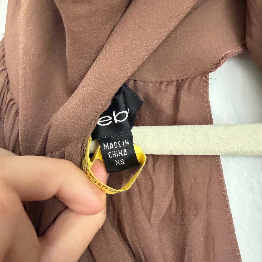 Vintage Y2K Bebe Silk Halter Handkerchief Hem Dress Brown XS Asymmetrical - Picture 5 of 15